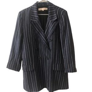 Like New!! Free People Linen Blend Boyfriend Blazer Navy Pinstripe Sz L